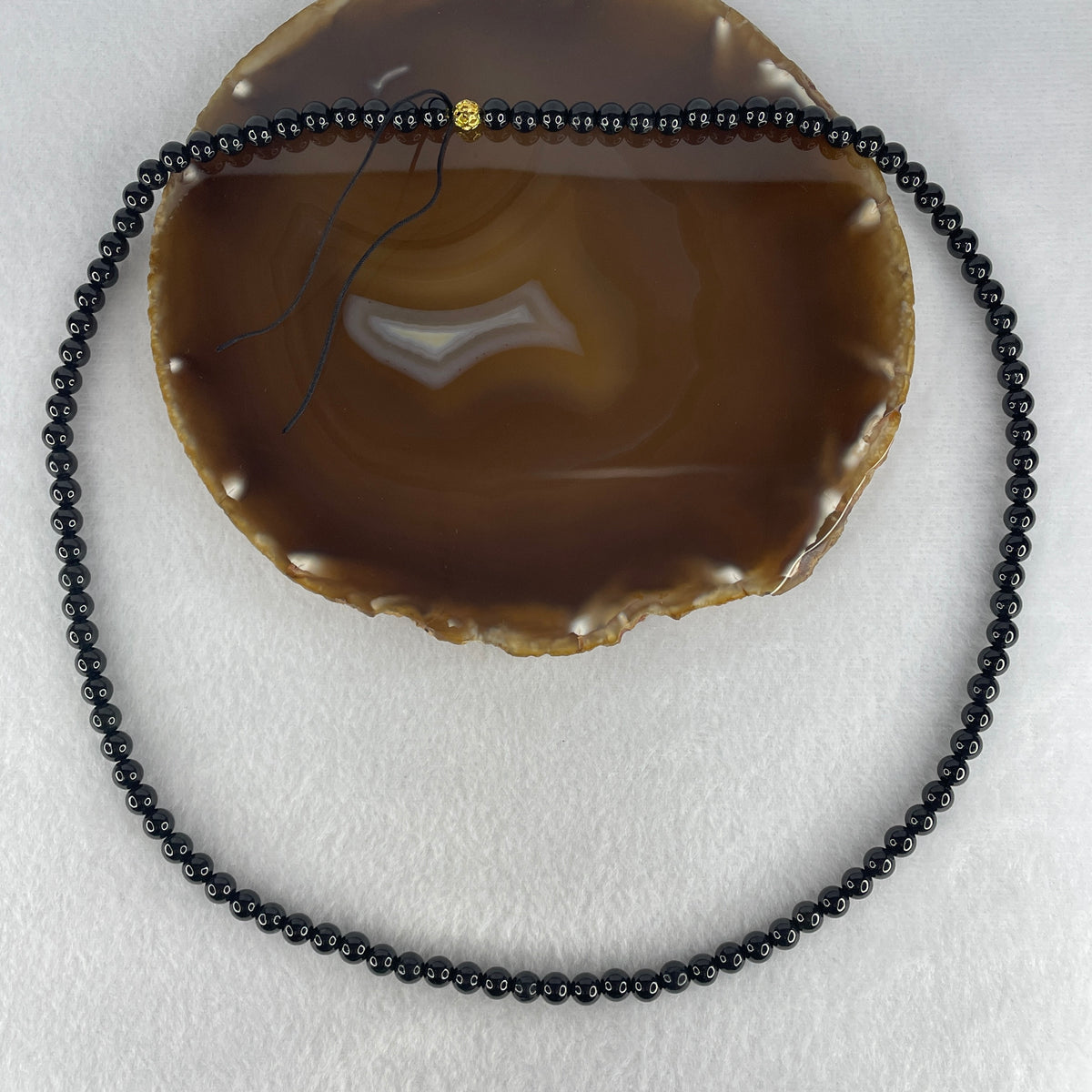 Certified Type A Opaque Black Omphacite Jadeite Beads Necklace | 6.4mm Natural Black Jade Continuous Protection Strand & Mala (46.75g | 60cm | 103 Beads)