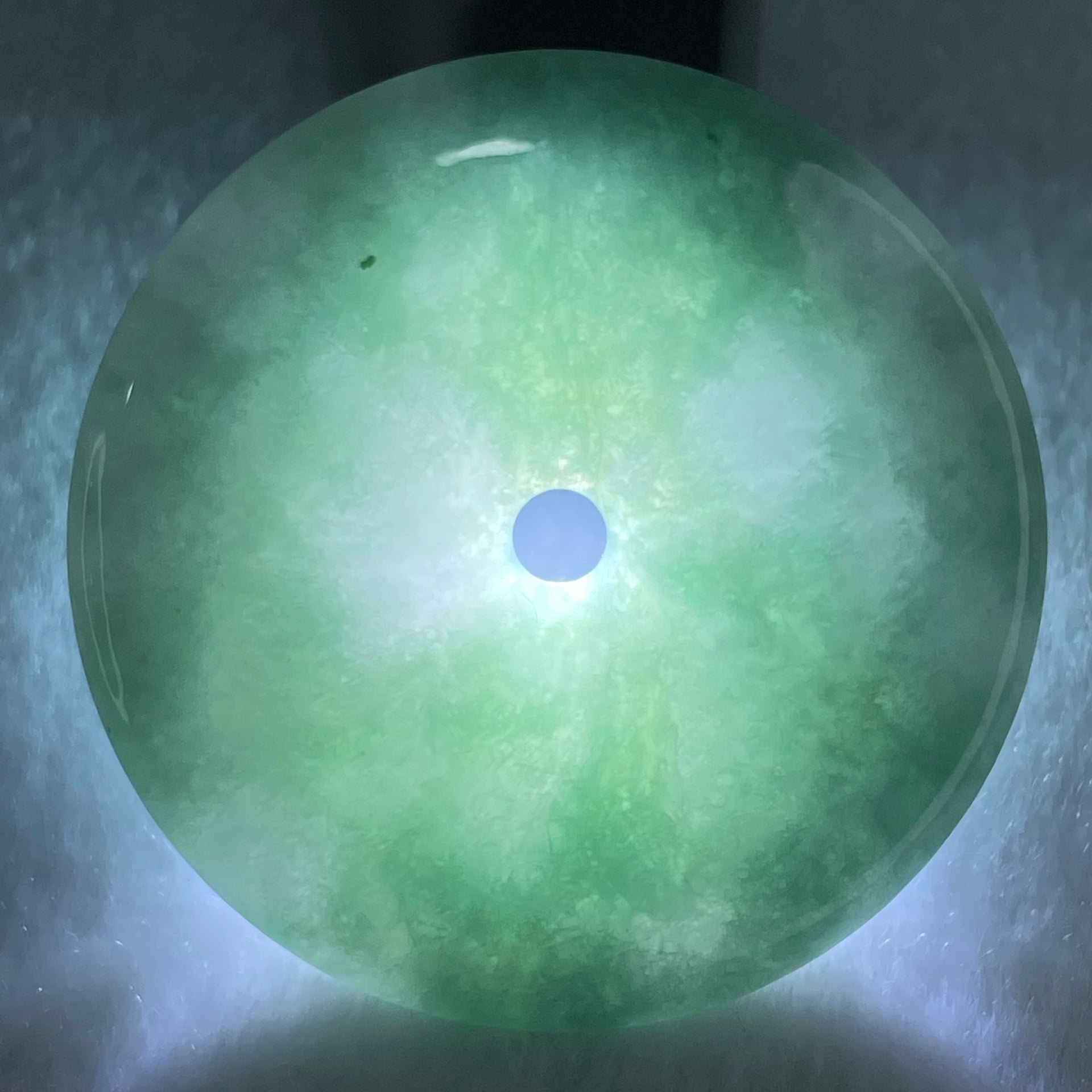 Type A Intense Blueish Green with Lavender Jadeite Ping An Kou Pendant 29.91g 49.8 by 5.5mm - Huangs Jadeite and Jewelry Pte Ltd