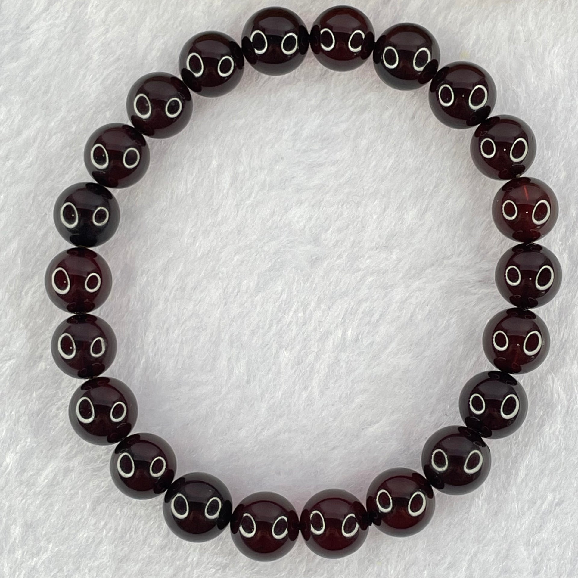Natural Dark Blood Red Amber Beads Bracelet 天然血珀手链 7.62g 16cm 8.6mm 22 Beads - Huangs Jadeite and Jewelry Pte Ltd