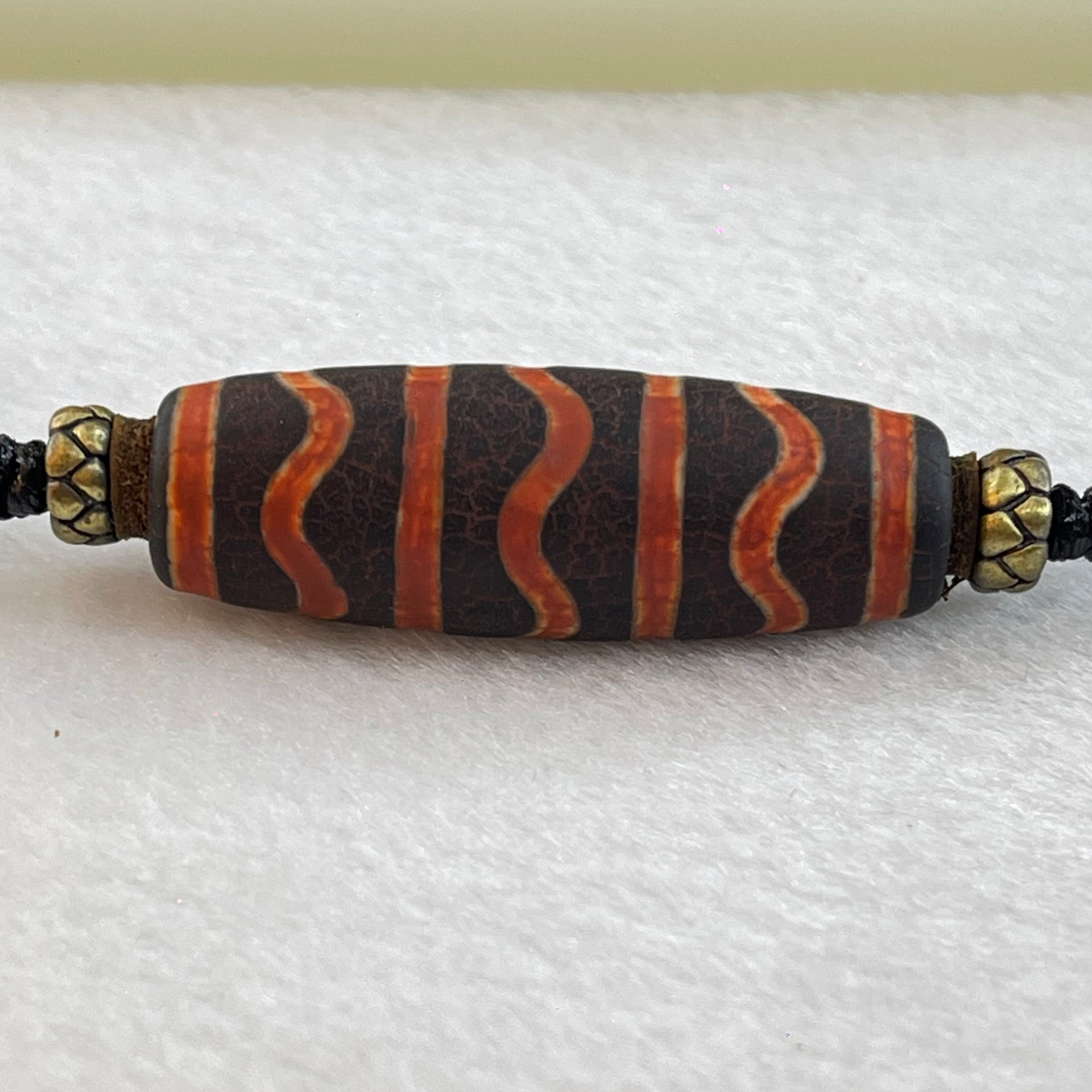 Natural Powerful Tibetan Old Oily Agate Triple Water Lines Dzi Bead Heavenly Master Necklace (Tian Zhu) 水纹天诛 21.36g 39.3 by 13.8mm - Huangs Jadeite and Jewelry Pte Ltd