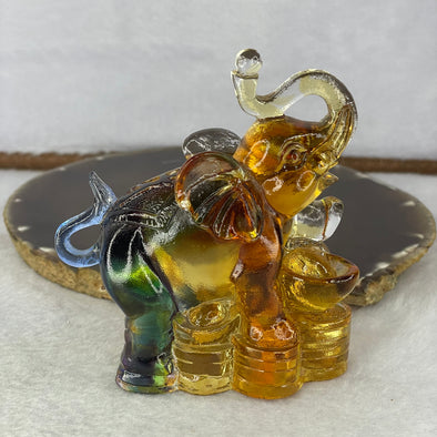 Colourful Liu Li Elephant on Treasures 291.7g 78.0 by 41.8 by 82.3 mm - Huangs Jadeite and Jewelry Pte Ltd