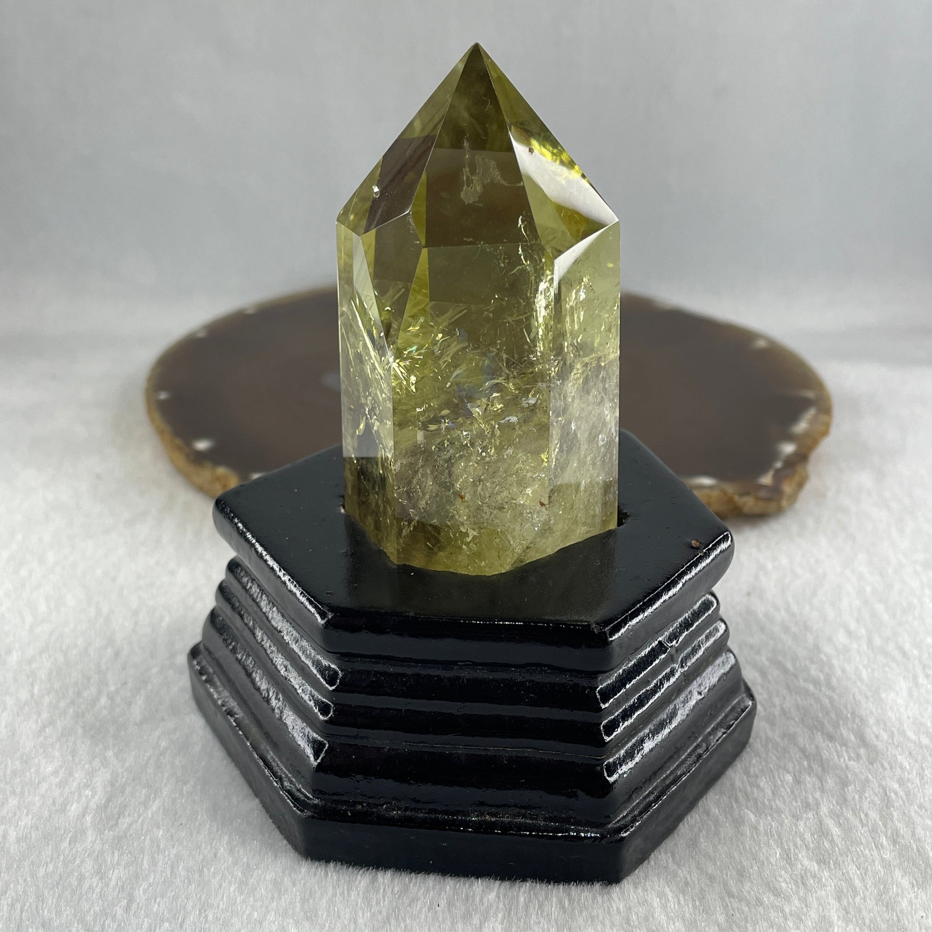 High Grade Natural Citrine Tower with Wooden Stand Display 270.15g 87.0 by 78.0 by 109.2mm - Huangs Jadeite and Jewelry Pte Ltd
