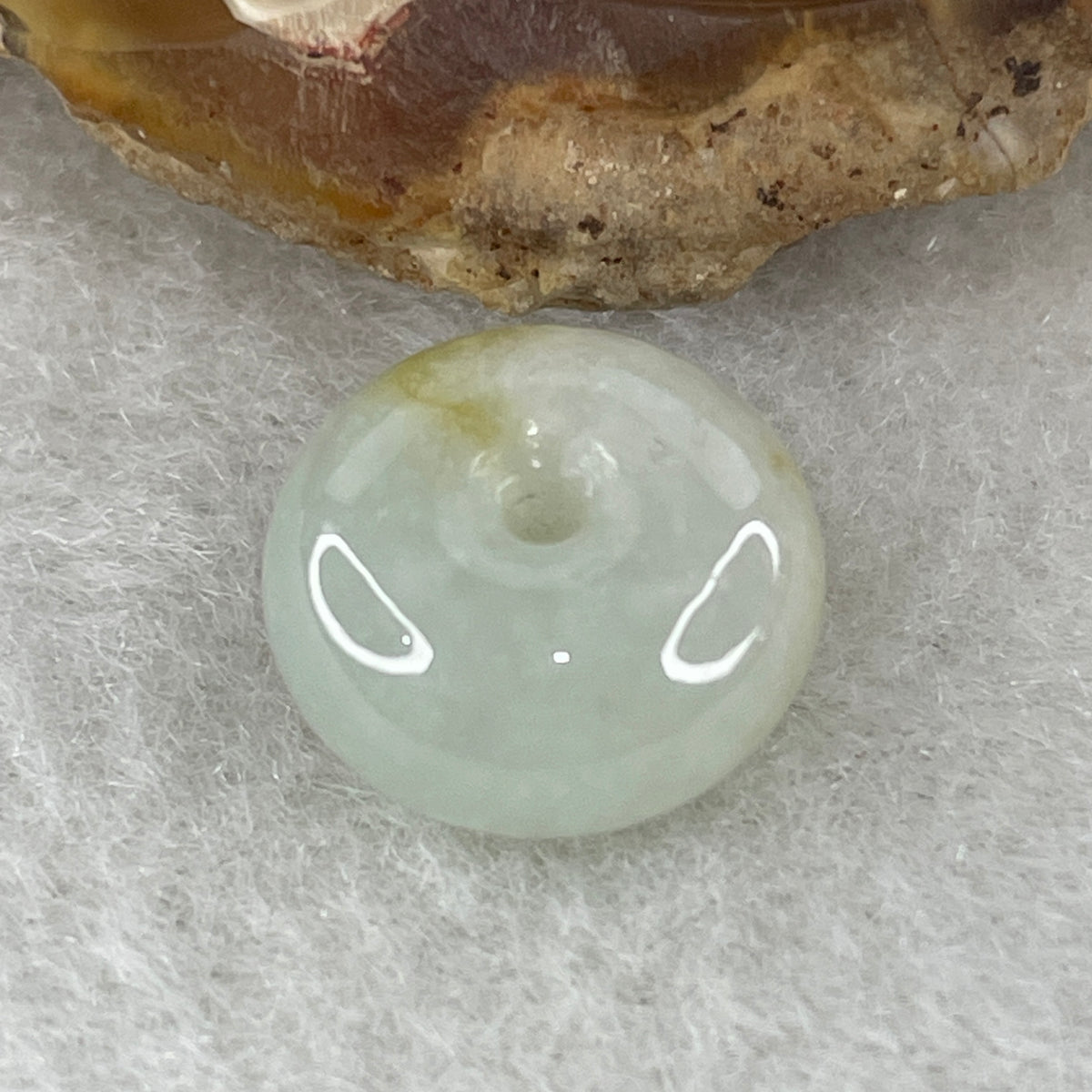 Natural Type A Jelly Light Green with Yellow Patches Jadeite Ping An Kou Pendant | 12mm Plump Translucent Jade Peace Disc Talisman (1.87g | 12.1 x 6.2mm) - Huangs Jadeite and Jewelry Pte Ltd
