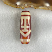 Natural Powerful Tibetan Old Oily Red White Agate One Eye Gold Metal Element Dzi Bead Heavenly Master (Tian Zhu) 一眼金天珠 10.96g 37.5 by 13.5mm - Huangs Jadeite and Jewelry Pte Ltd