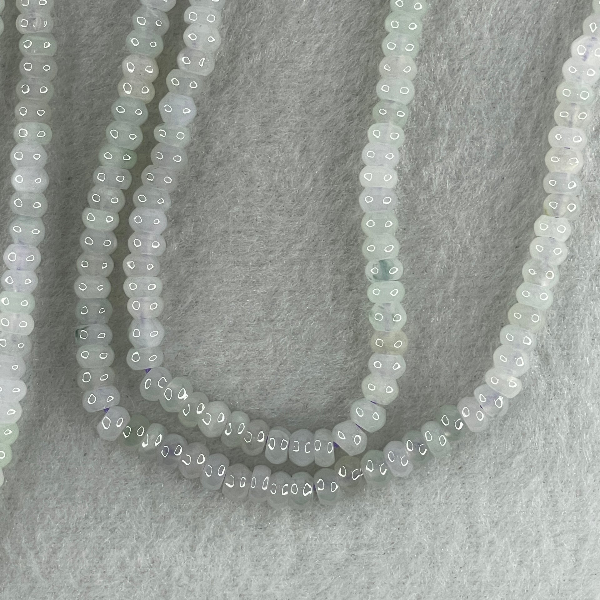 Natural Type A Semi Icy Sky Blue to White Jadeite Beads Necklace 36.93g 66cm 4.9mm 232 Beads Heart Pendant Charm 20.6 by 15.5 by 7.7mm - Huangs Jadeite and Jewelry Pte Ltd