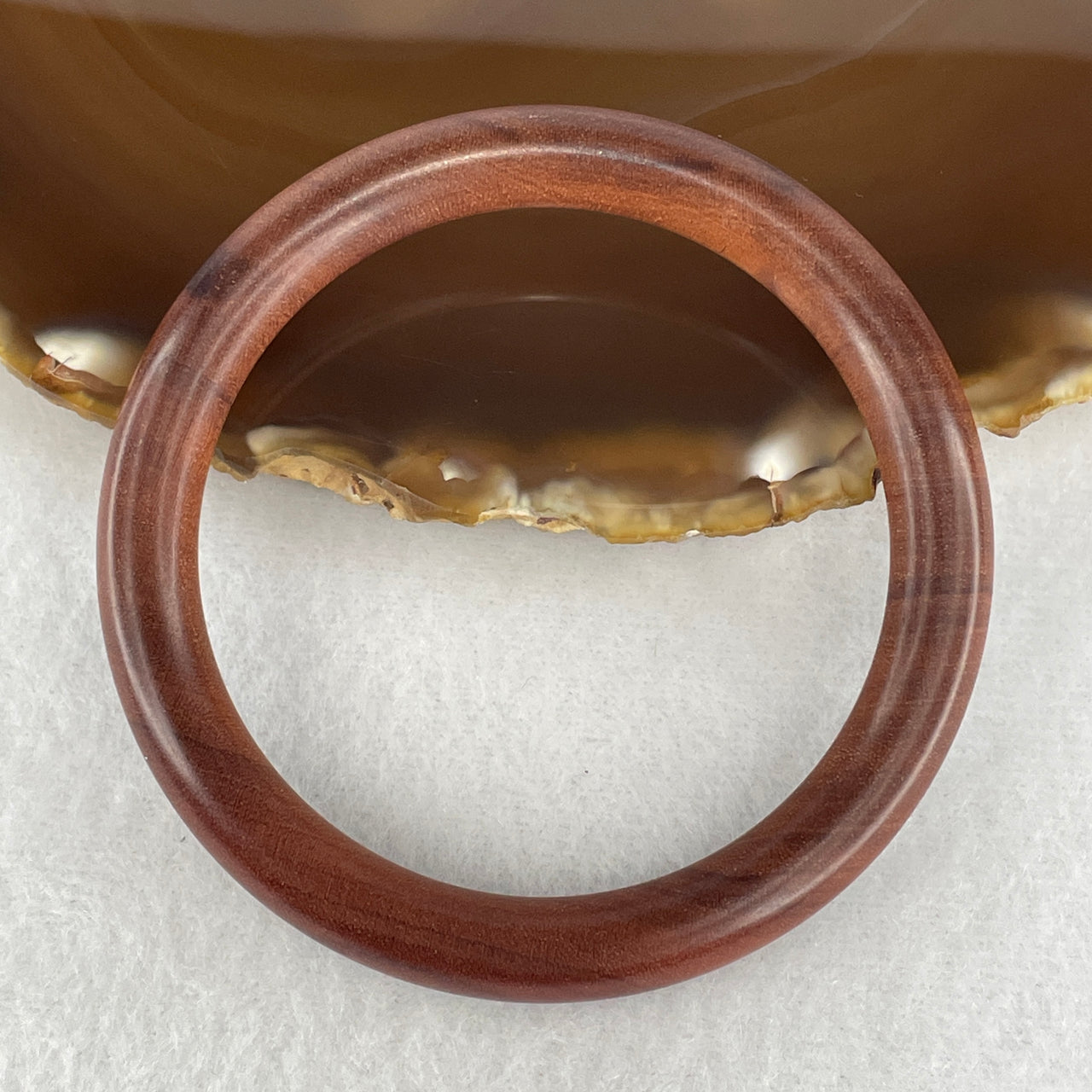 Natural Blood Red Rosewood Full Round Bangle | Hand-Polished Crimson Timber Yuan Bao Wood Bangle (13.56g | Inner Diameter 55.4mm | 8.4 x 8.1mm)
