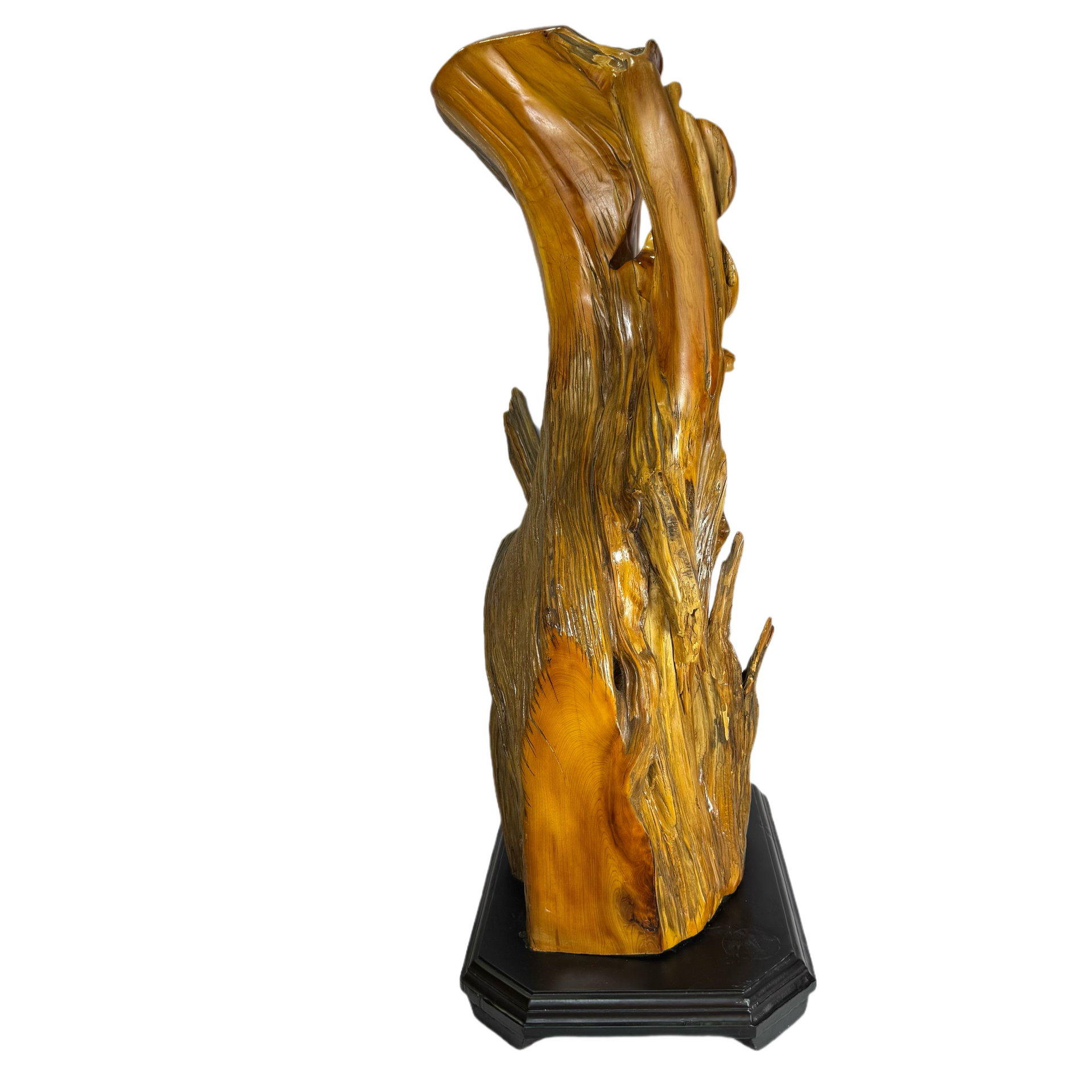 Natural Huang Hua Li Yellow Rosewood Milo Buddha with Money Bag and Ruyi Display with Wooden Stand 14,727.7g 410.0 by 280.0 by 750.0mm - Huangs Jadeite and Jewelry Pte Ltd