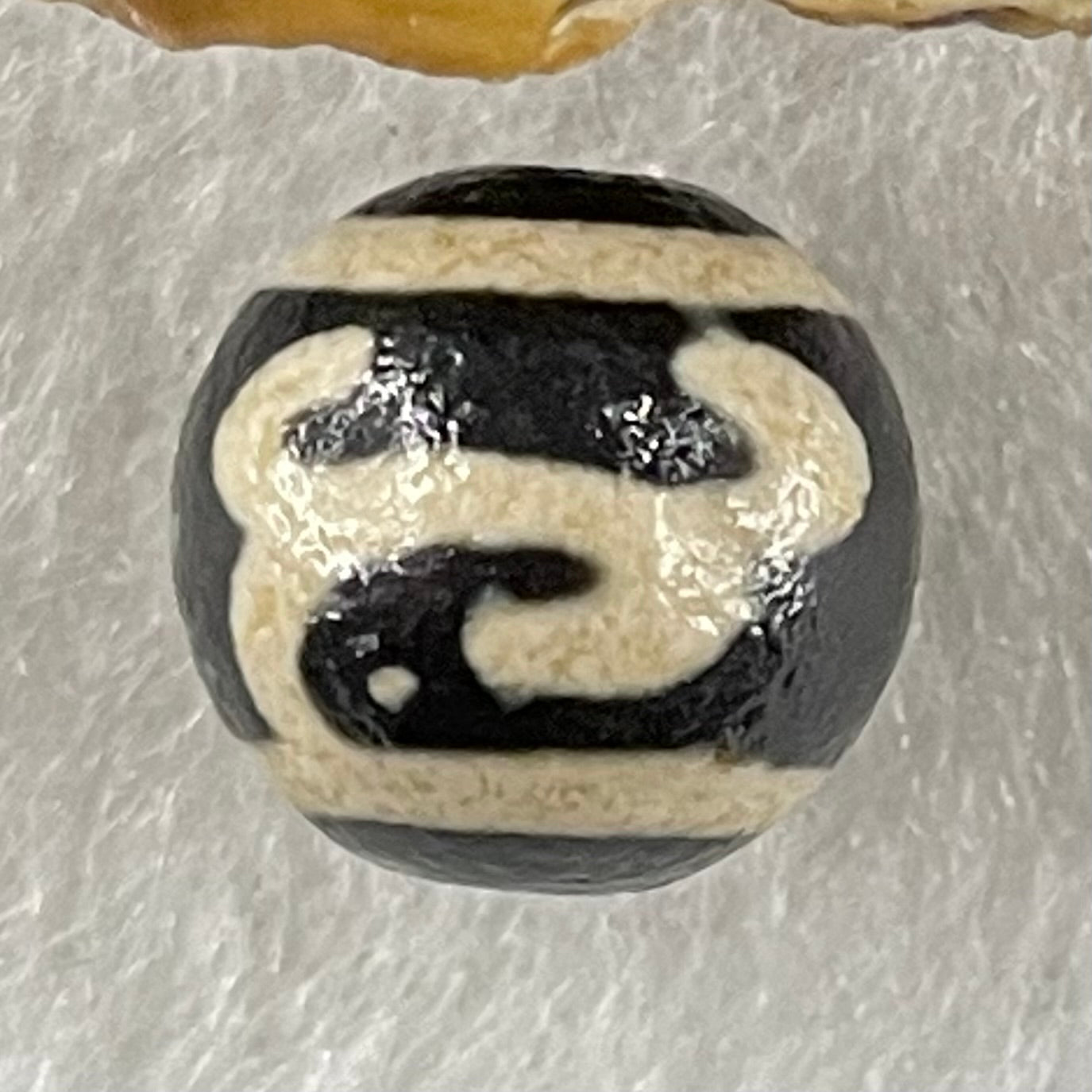 Natural Powerful Tibetan Old Oily Brown Yellowish White Agate Green Tara Dzi Bead Heavenly Master (Tian Zhu) 绿度母天珠 1.47g 10.0 by 10.4mm - Huangs Jadeite and Jewelry Pte Ltd