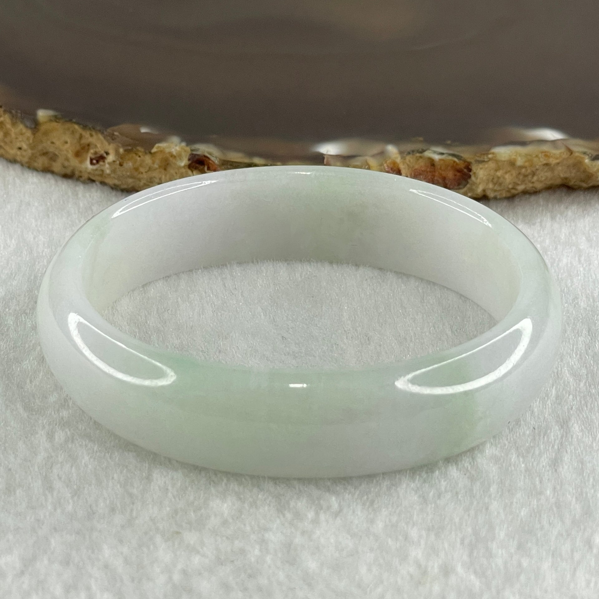 Type A Natural Light Green with Faint Lavender Jadeite Oval Bangle 39.14g Inner Diameter 53.6mm 14.0 by 6.0mm (Slight Internal Line) - Huangs Jadeite and Jewelry Pte Ltd