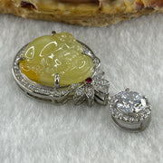 Type A Natural Semi Icy Yellow Jadeite Milo Buddha S925  Silver with Cubic Zirconia Pendant 5.28g 17.1 by 16.5 by 5.0mm - Huangs Jadeite and Jewelry Pte Ltd
