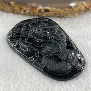 Type A Opaque to Partial Translucent Black Omphacite Jadeite Dragon Carp Pendant 20.39g 57.5 by 36.6 by 7.5mm - Huangs Jadeite and Jewelry Pte Ltd