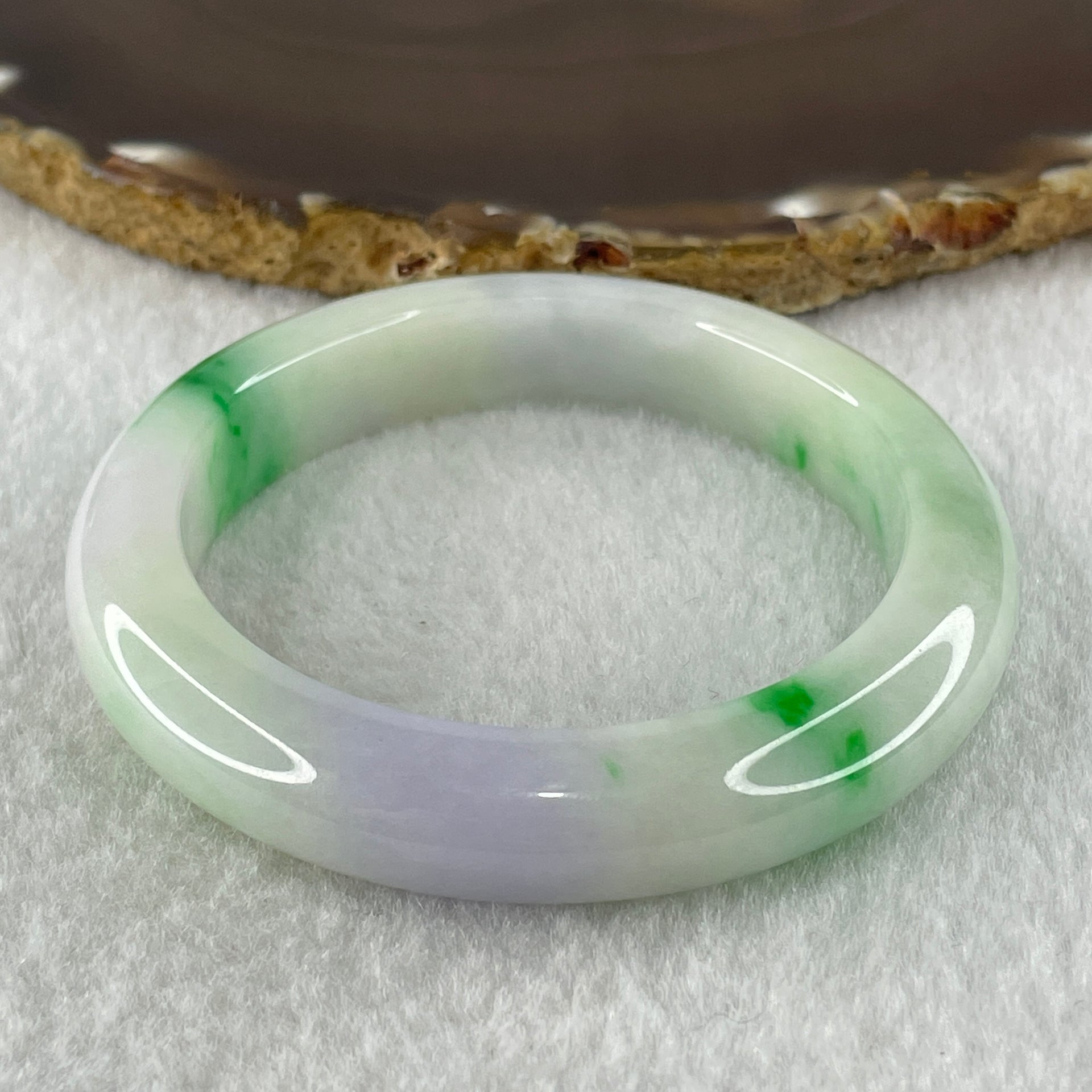 Rare Type A Natural Light Green with Lavender and Imperial Green Patches Jadeite Bangle 53.15g Inner Diameter 52.8mm 11.3 by 9.2mm (Internal Lines) - Huangs Jadeite and Jewelry Pte Ltd