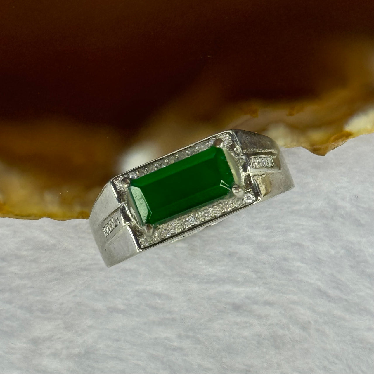 Type A Icy Green Jadeite with Crystals in S925 Sliver Ring (Adjustable Size) 3.54g 11.4 by 6.6 by 2.5mm - Huangs Jadeite and Jewelry Pte Ltd