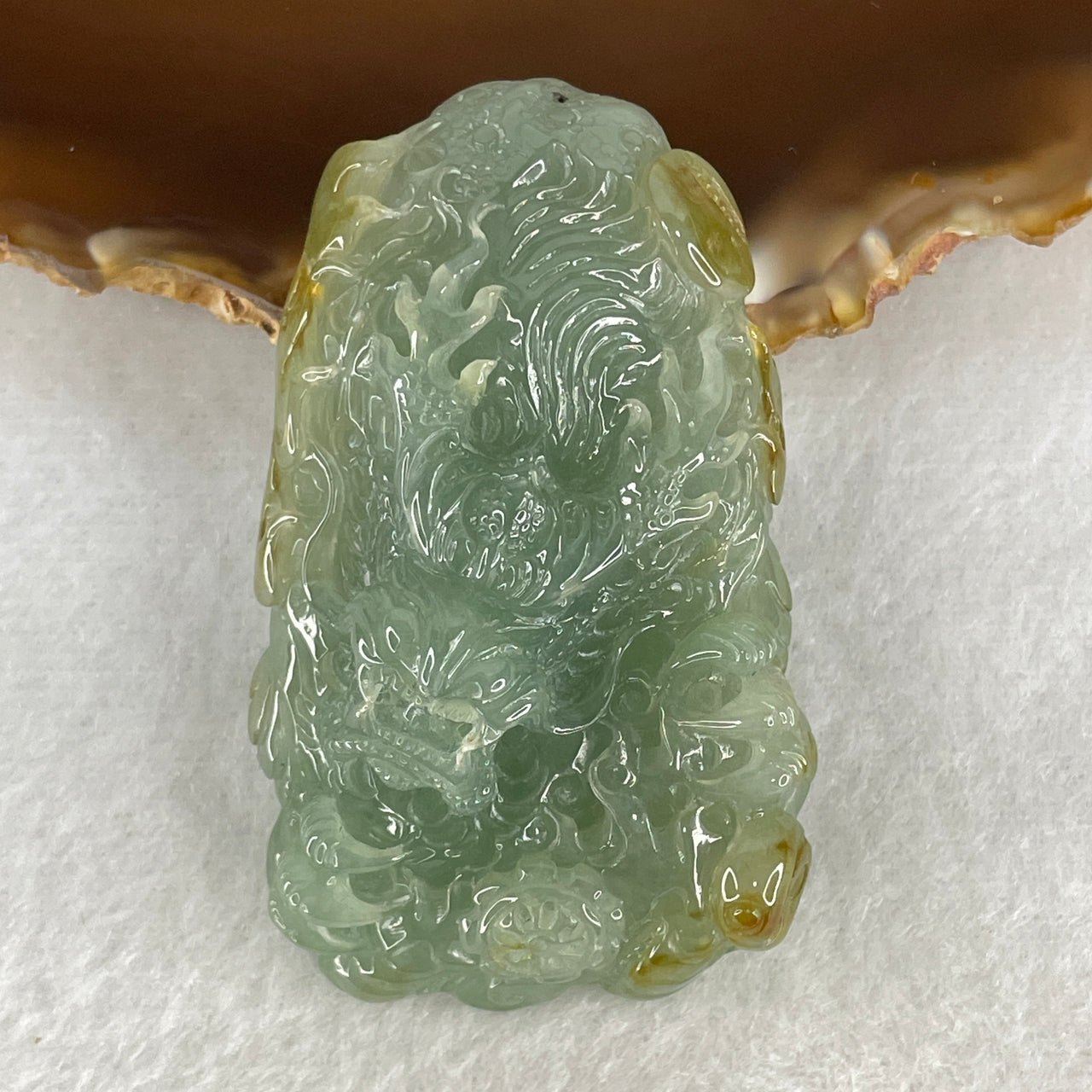Natural Type A Jadeite Dragon Pendant | Jelly Blue-Green & Honey Yellow Carved Jade Amulet (52.42g, 60.5mm)