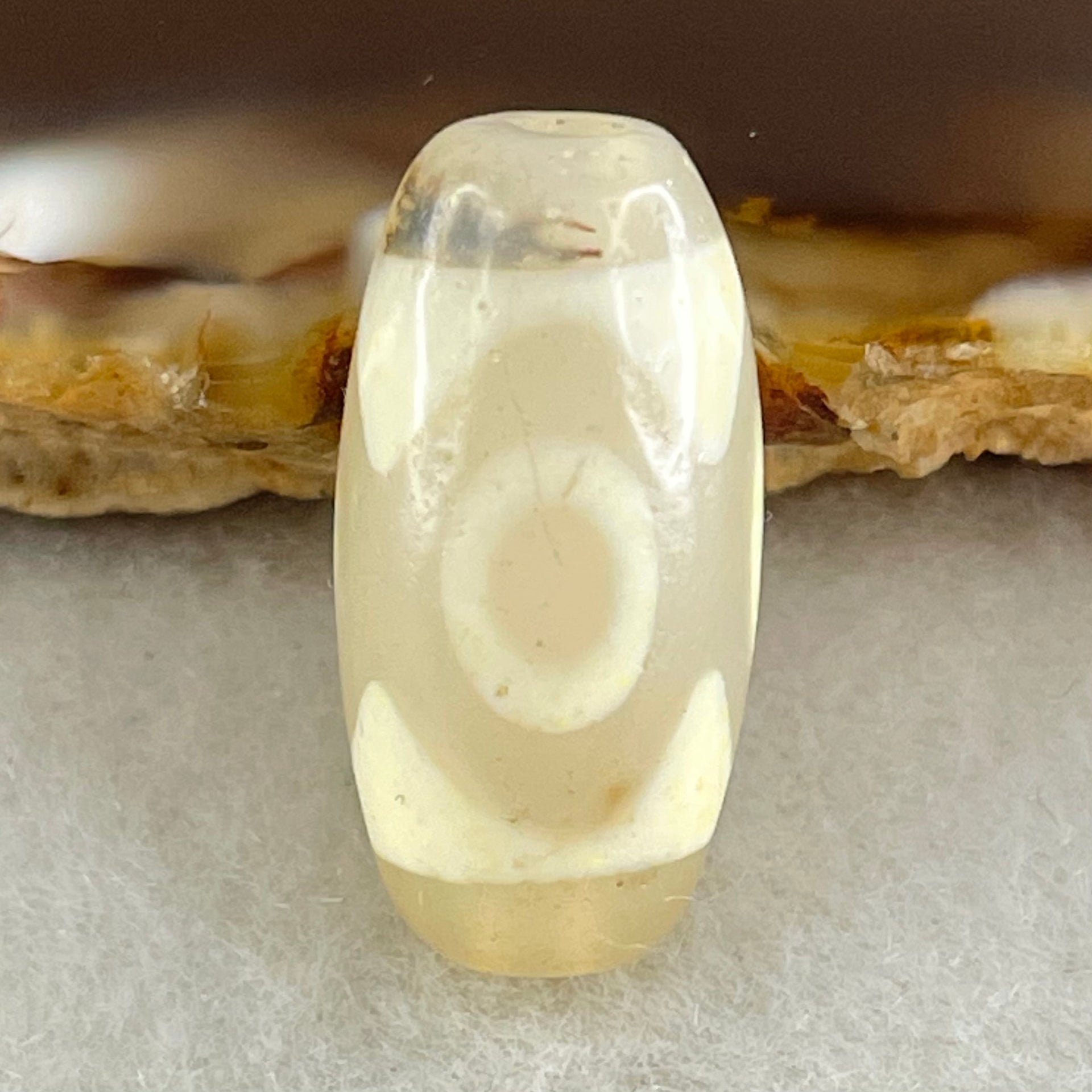 Natural Powerful Tibetan Old Oily Agate 3 Eyes Dzi Bead Heavenly Master (Tian Zhu) 三眼天诛 2.91g 20.1 by 10.1mm - Huangs Jadeite and Jewelry Pte Ltd