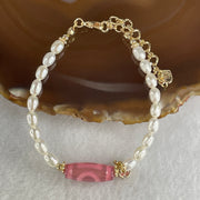 Natural Powerful Tibetan Old Oily Agate Sky Door Serenity 1 Eye Dzi Bead with Faux Pearl Bracelet 7.97g 14-18cm 19.9 by 7.8mm - Huangs Jadeite and Jewelry Pte Ltd
