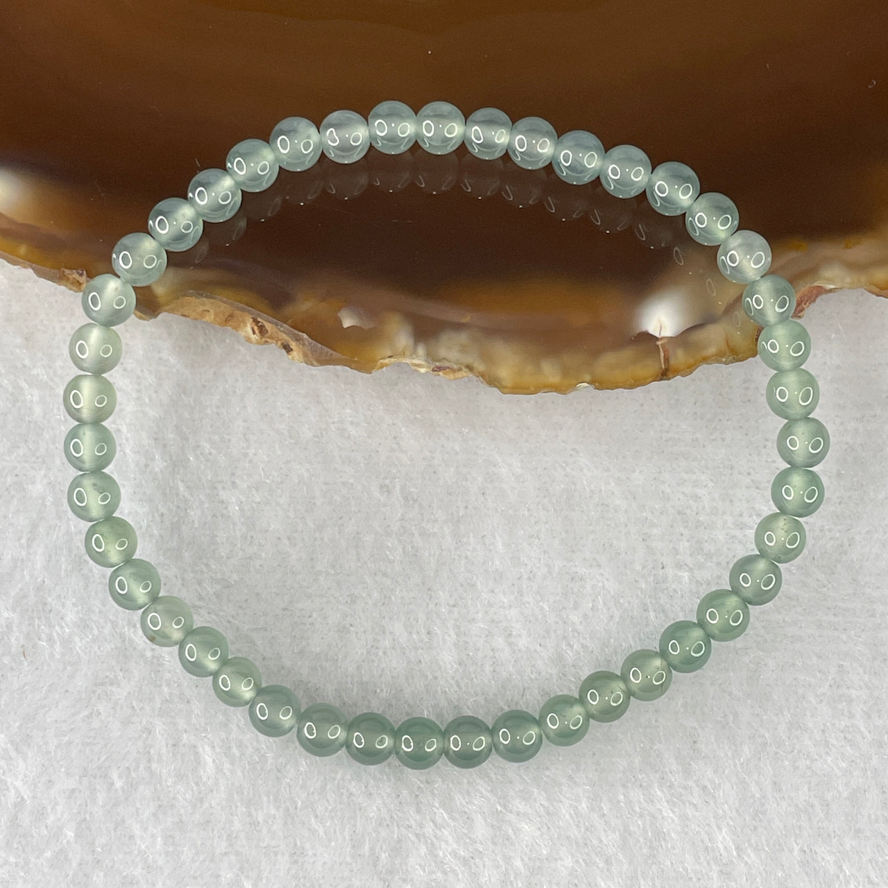 Certified Type A Icy Light Blueish-Green Jadeite Bracelet | Liquid-Glass Translucent Delicate Strand | 100% Natural Grade A Fei Cui Masterpiece | 43-Bead Multi-Cycle Alignment (5.98g | 4.5mm | 15cm)