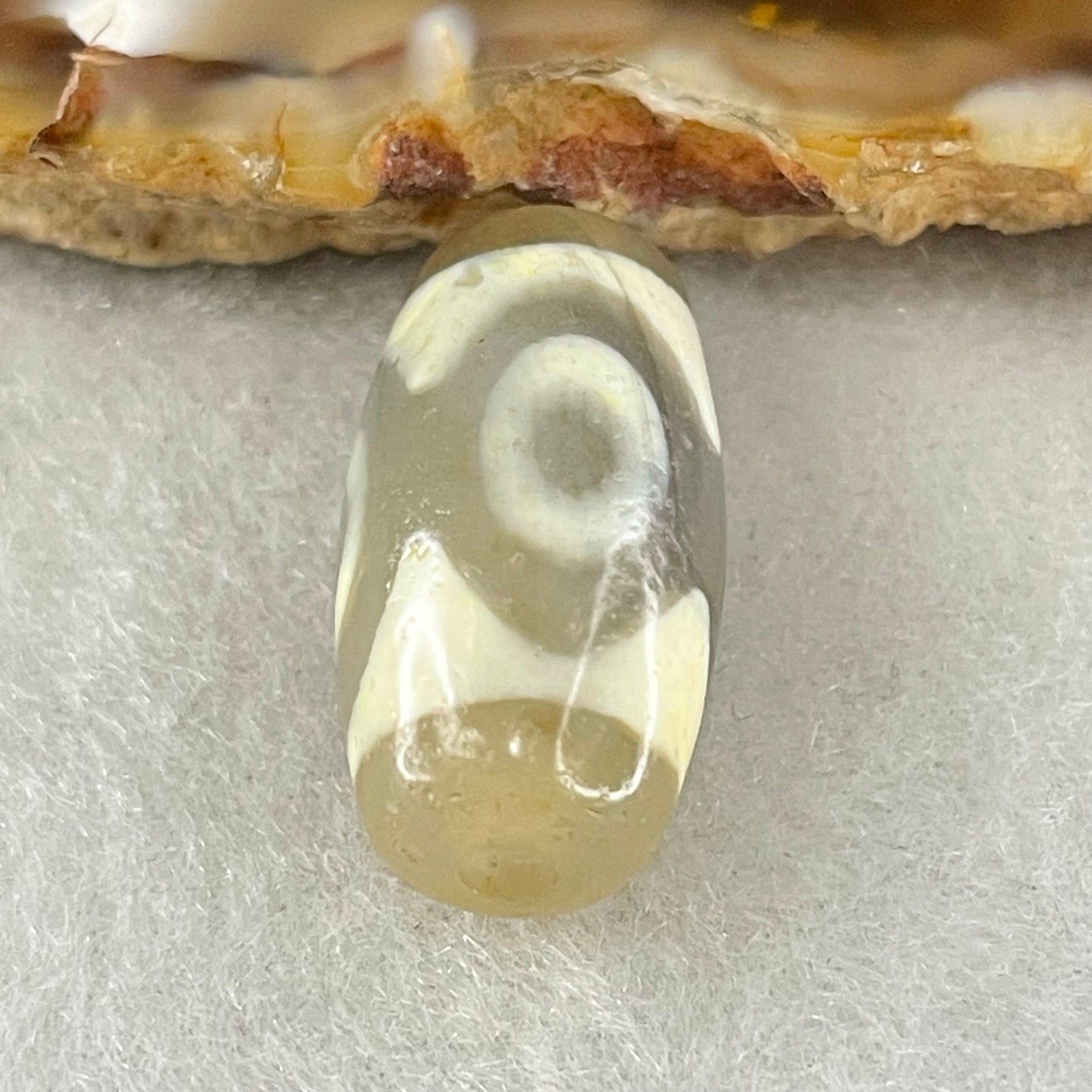 Natural Powerful Tibetan Old Oily Agate 3 Eyes Dzi Bead Heavenly Master (Tian Zhu) 三眼天诛 3.23g 19.9 by 10.4mm - Huangs Jadeite and Jewelry Pte Ltd