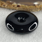 Type A Opaque Black Omphacite Jadeite Ping An Kou Donut Pendant 20.70g 33.0 by 8.9mm - Huangs Jadeite and Jewelry Pte Ltd