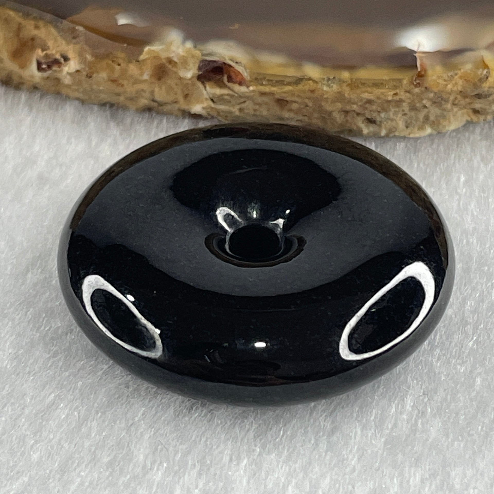 Type A Opaque Black Omphacite Jadeite Ping An Kou Donut Pendant 20.70g 33.0 by 8.9mm - Huangs Jadeite and Jewelry Pte Ltd