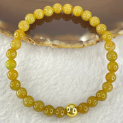 Type A Brownish Yellow Jadeite Beads Bracelet 15.55g 17.5cm 7.0mm 30 Beads (Burned) - Huangs Jadeite and Jewelry Pte Ltd