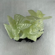 Natural Green Serpentine 3 Magpie Birds on Tree with Wooden Stand Display 939.0g 147.0 by 272.0 by 92.0mm - Huangs Jadeite and Jewelry Pte Ltd