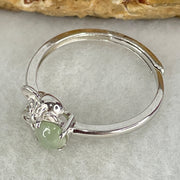 Type A Semi Icy Green Cabochon Jadeite in S925 Sliver Rat Ring (Adjustable Size) 1.54g 4.9 by 3.0mm - Huangs Jadeite and Jewelry Pte Ltd