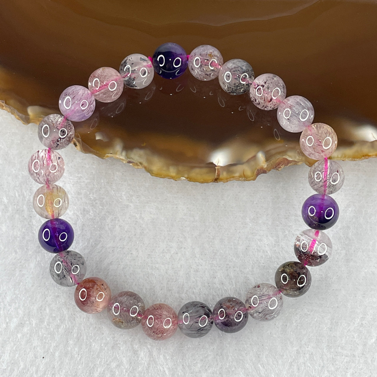 Certified Above-Average Grade Natural Super 7 Crystal Beads Bracelet | Fluid High-Clarity Elegant Strand | Authentic Sacred Seven Multi-Mineral Inclusions Quartz Spiritual Catalyst & Auric Shield Bracelet (14.80g | 15cm Length | 7.7mm | 24 Beads)