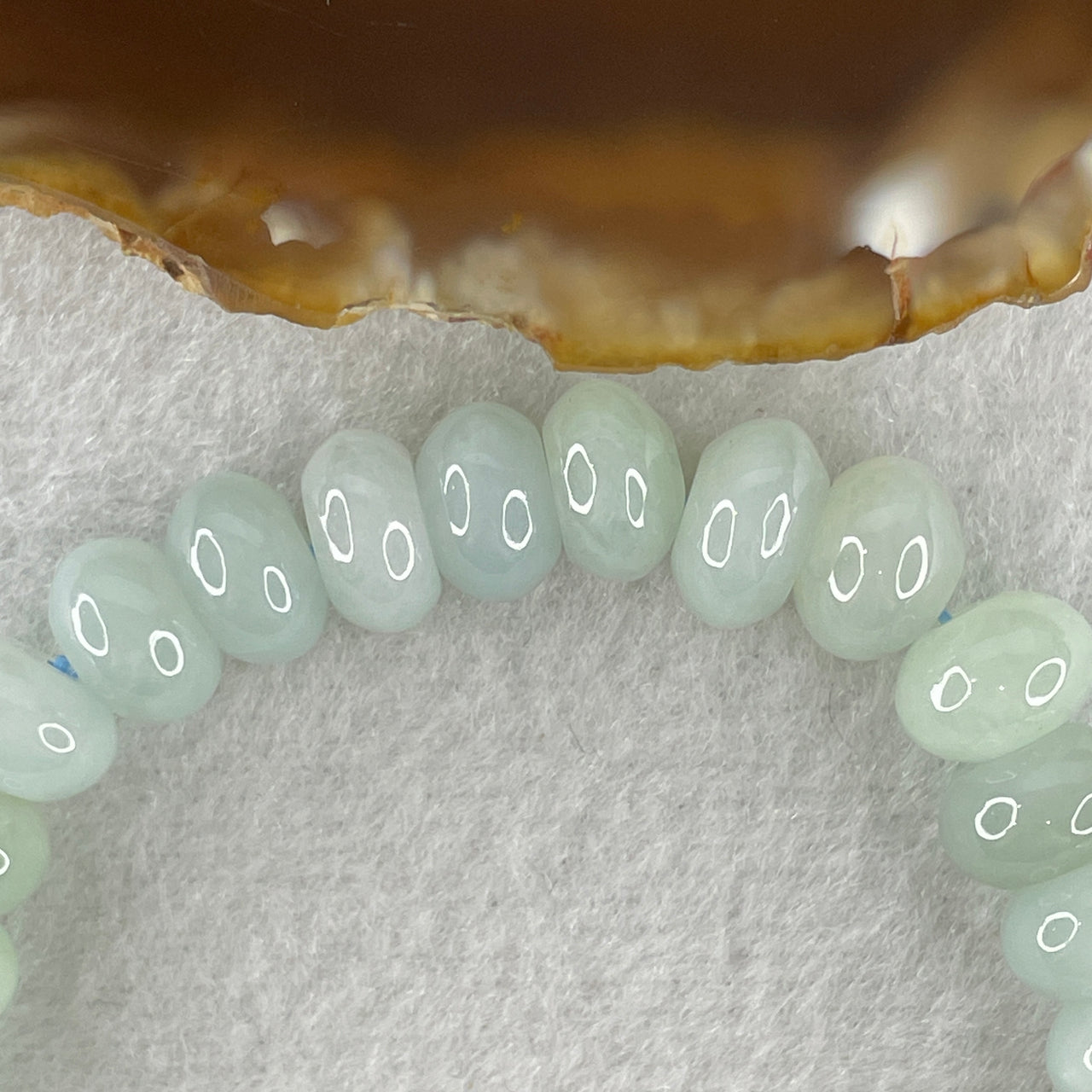 Certified Natural Type A Light Sky Blue Jadeite Donut Shape Beads with Semi Icy White Jadeite Pixiu in Gold Color Charm 18.1 by 12.1 by 5.5mm Bracelet 30.83g 16.5cm 9.5mm 33 Beads