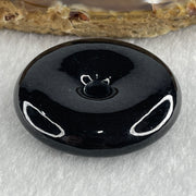Type A Opaque Black Omphacite Jadeite Ping An Kou Donut Pendant 23.83g 36.0 by 8.9mm - Huangs Jadeite and Jewelry Pte Ltd