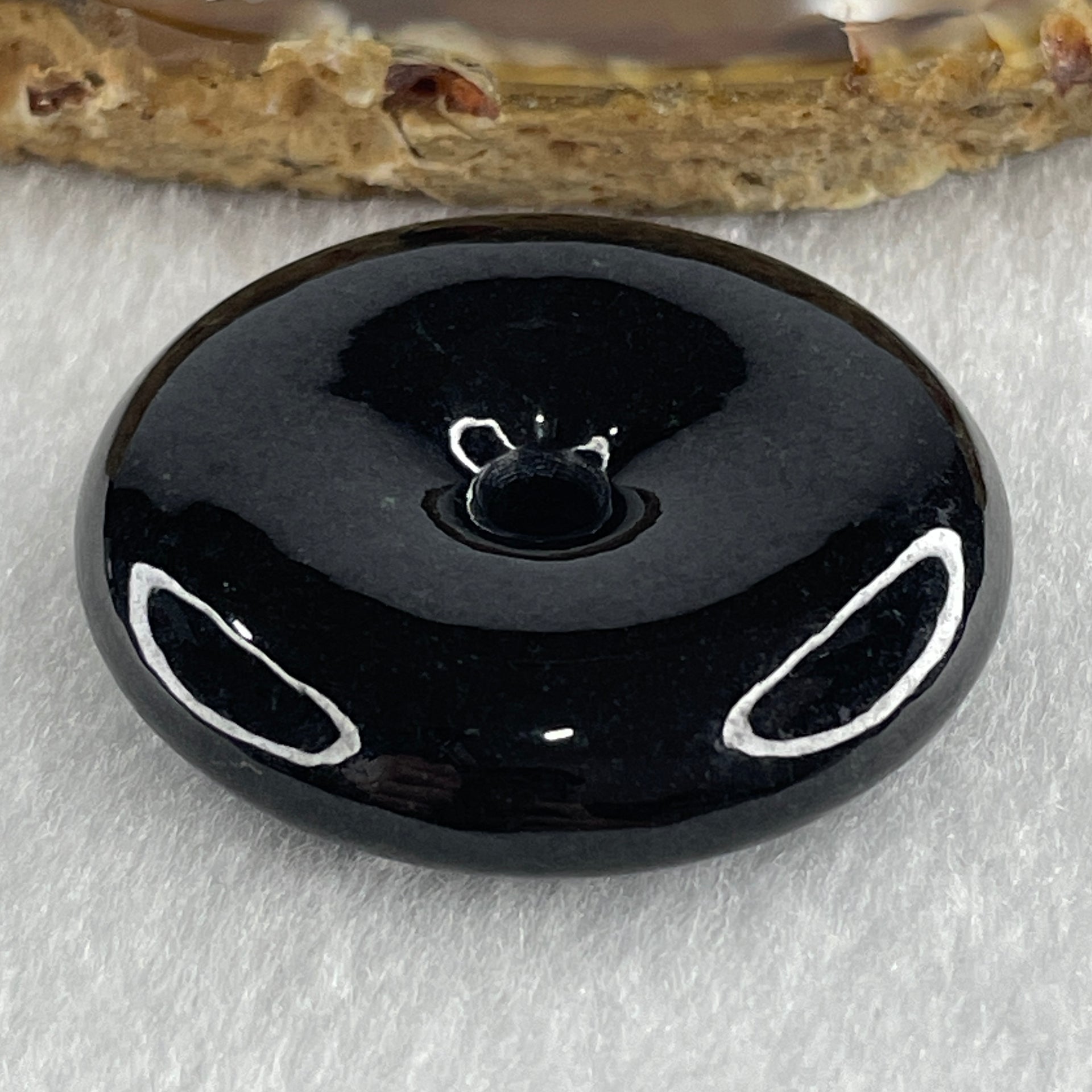 Type A Opaque Black Omphacite Jadeite Ping An Kou Donut Pendant 23.83g 36.0 by 8.9mm - Huangs Jadeite and Jewelry Pte Ltd