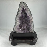 Natural Triangular Shape Amethyst Cave with Wooden Display 4,756.5g 200.0 by 170.0 by 295.0mm - Huangs Jadeite and Jewelry Pte Ltd