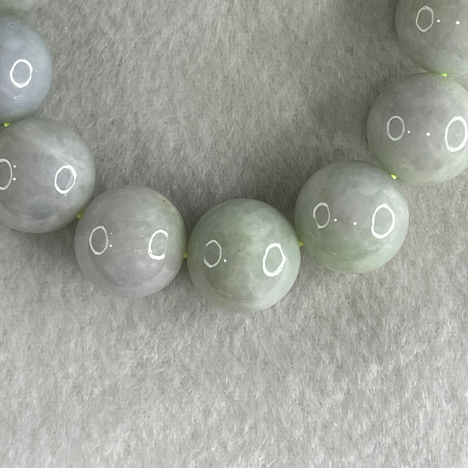 Type A Light Green Light Lavender Jadeite Beads Bracelet 79.34g 16cm 14.9mm 14 Beads (Some Internal Lines) - Huangs Jadeite and Jewelry Pte Ltd