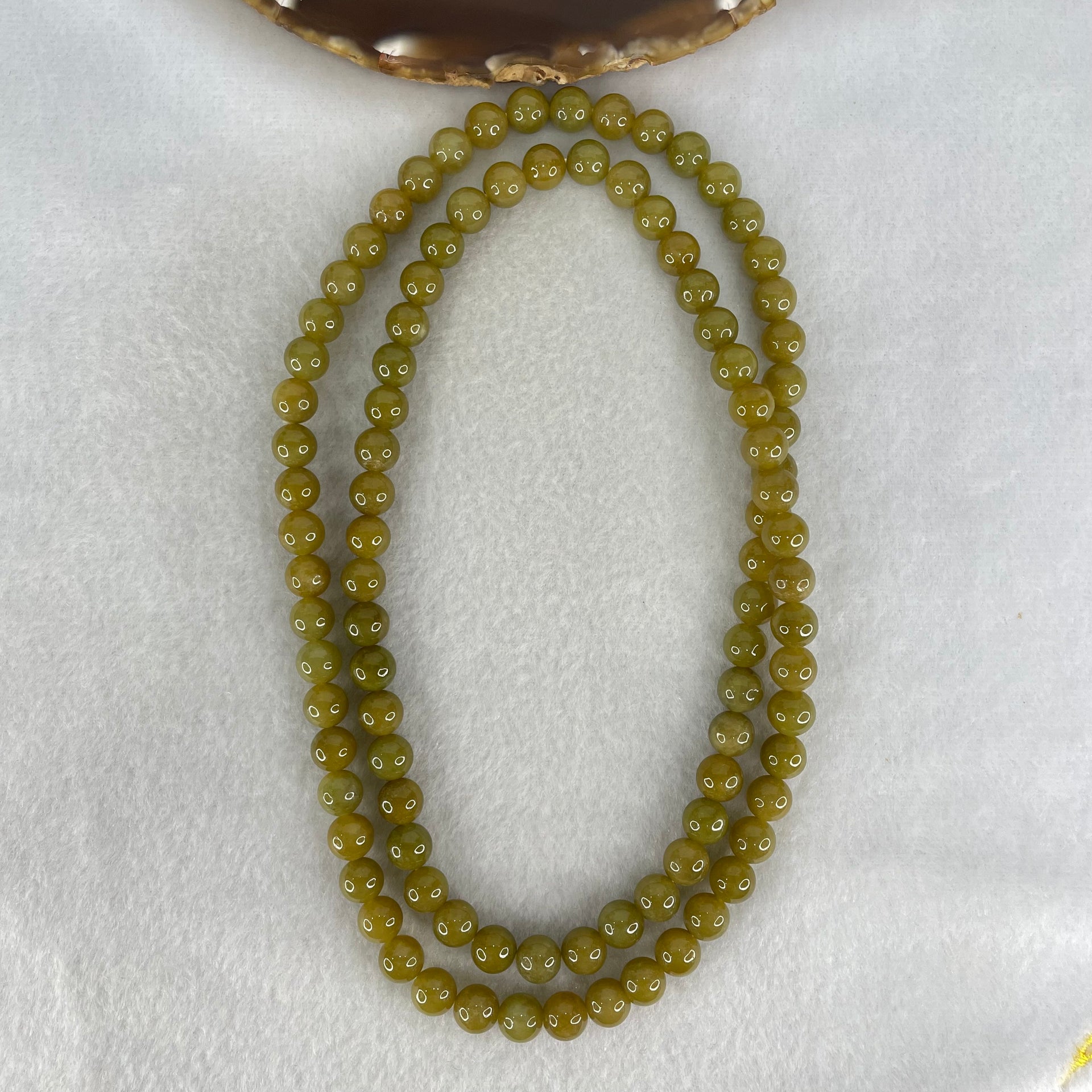 Good Grade Type A Natural Yellowish Brown Jadeite Beads Necklace 83.78g 72cm by 8.2mm 96 Beads - Huangs Jadeite and Jewelry Pte Ltd