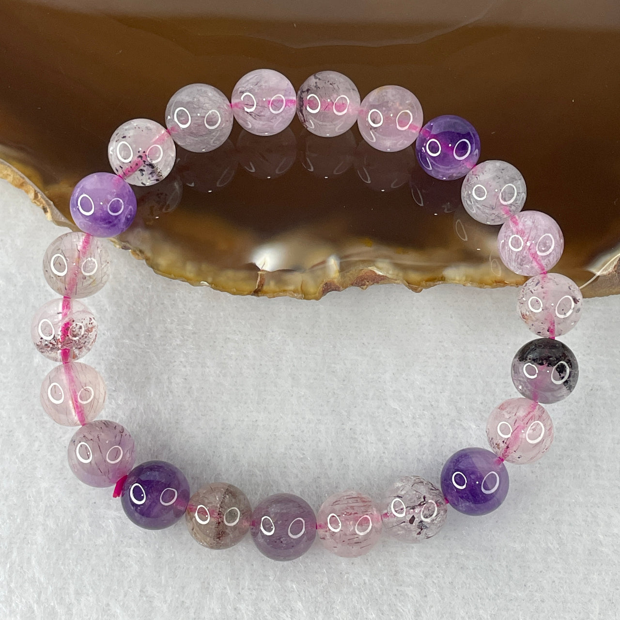 Certified Above-Average Grade Natural Super 7 Crystal Beads Bracelet | Fluid High-Clarity Showcase Strand | Authentic Sacred Seven Multi-Mineral Inclusions Quartz Spiritual Catalyst & Auric Shield Bracelet (19.63g | 15.5cm Length | 8.7mm | 22 Beads)