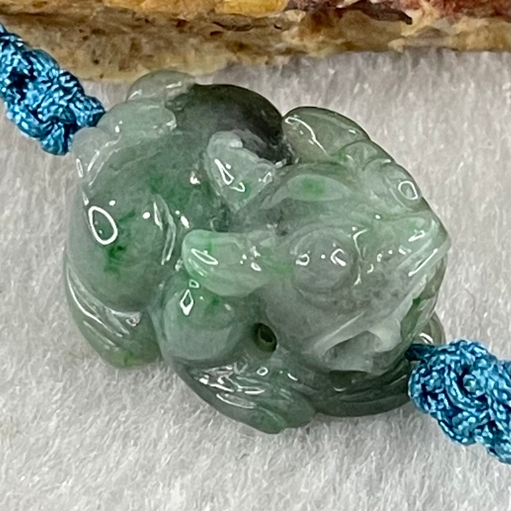 Type A Blueish Green with Wuji Black Grey Piao Hua Jadeite Male Pixiu String Bracelet 3.82g 15cm 17.7 by 13.2 by 9.6mm - Huangs Jadeite and Jewelry Pte Ltd