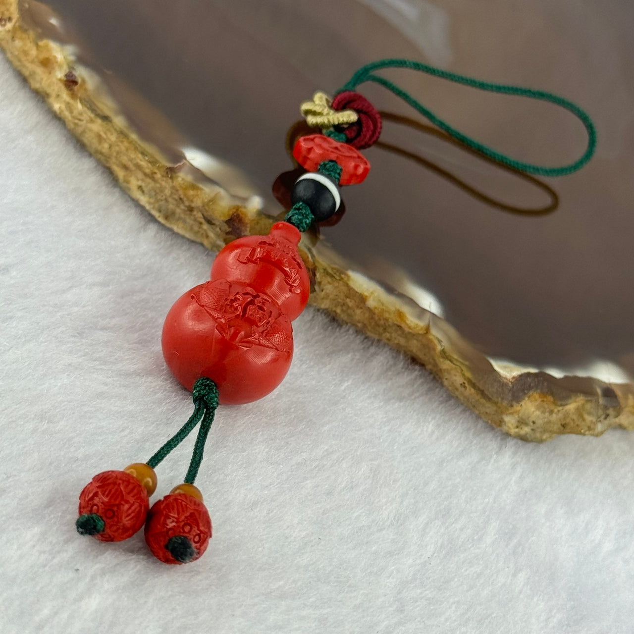 Natural Red Cinnabar Hulu Handphone Charm 11.60g 24.6 by 15.8mm - Huangs Jadeite and Jewelry Pte Ltd