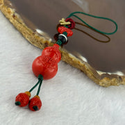 Natural Red Cinnabar Hulu Handphone Charm 11.60g 24.6 by 15.8mm - Huangs Jadeite and Jewelry Pte Ltd