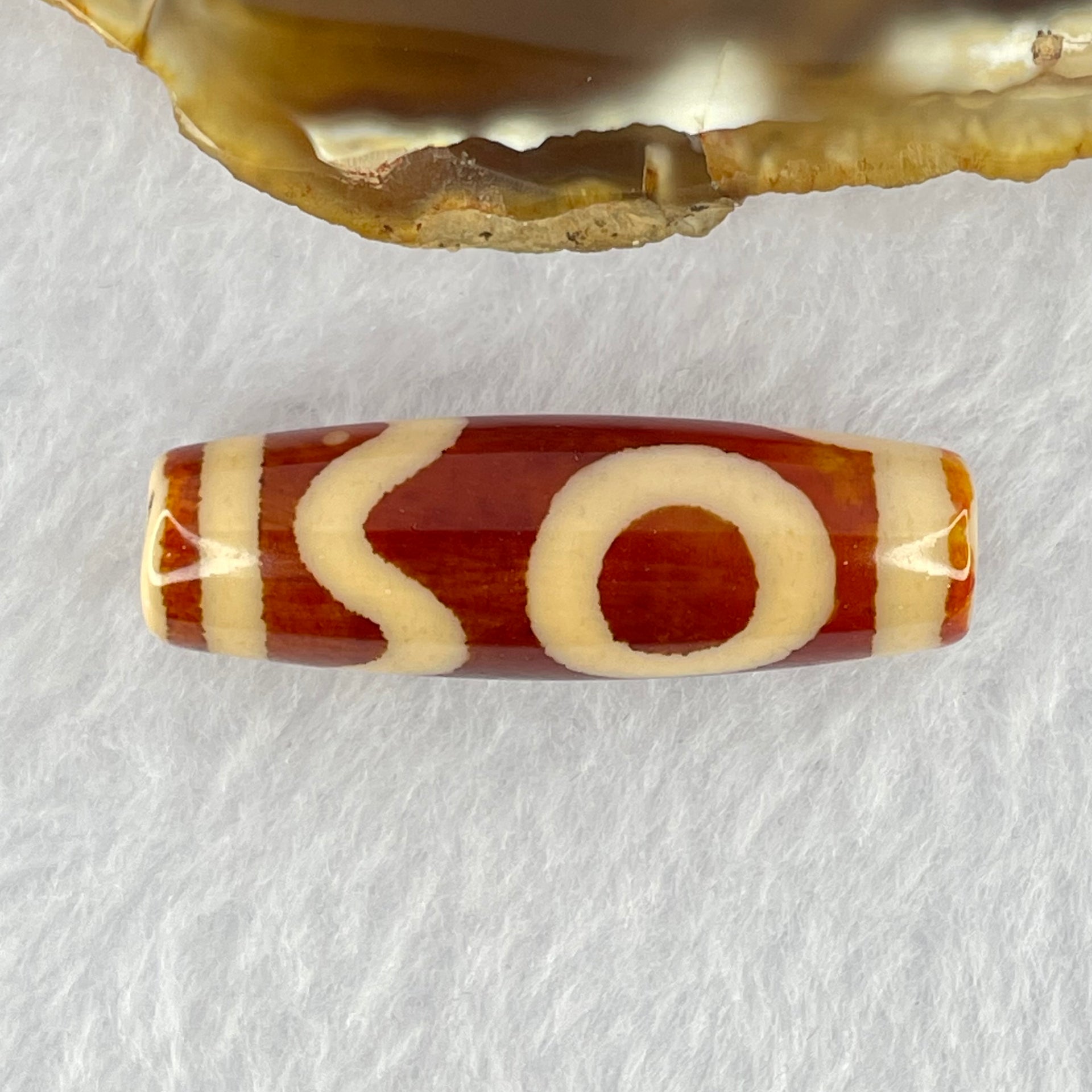 Natural Powerful Tibetan Old Oily Red Orange White Agate Sky Door Serenity 1 Eye Dzi Bead Heavenly Master (Tian Zhu) 一眼天诛 8.98g 38.1 by 12.1mm - Huangs Jadeite and Jewelry Pte Ltd
