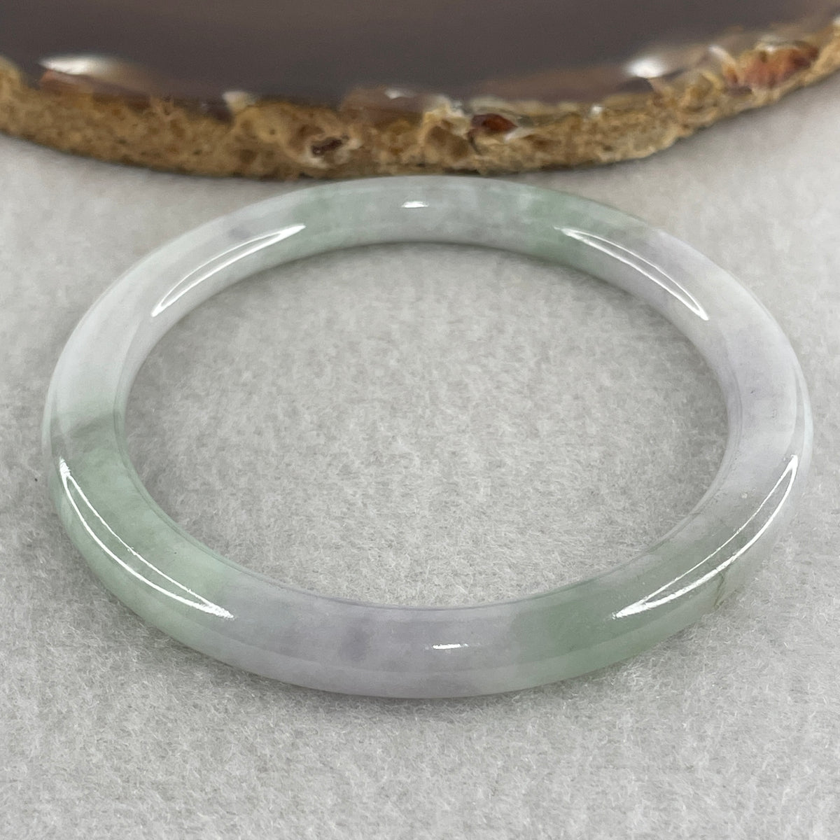 Natural Type A Light Green with Lavender Piao Hua Jadeite Flat Ding Dang Bangle 22.35g Inner Diameter 52.5mm 6.0 by 7.2mm (Very Very Slight External Rough) - Huangs Jadeite and Jewelry Pte Ltd