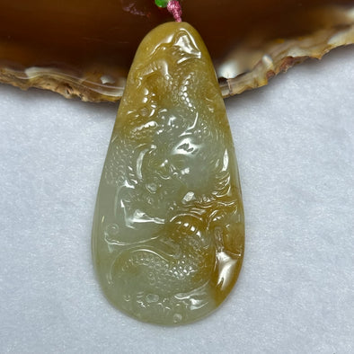 Type A Yellow Green Lavender Jadeite Dragon Pendent 27.60g 63.5 by 32.4 by 7.8mm - Huangs Jadeite and Jewelry Pte Ltd
