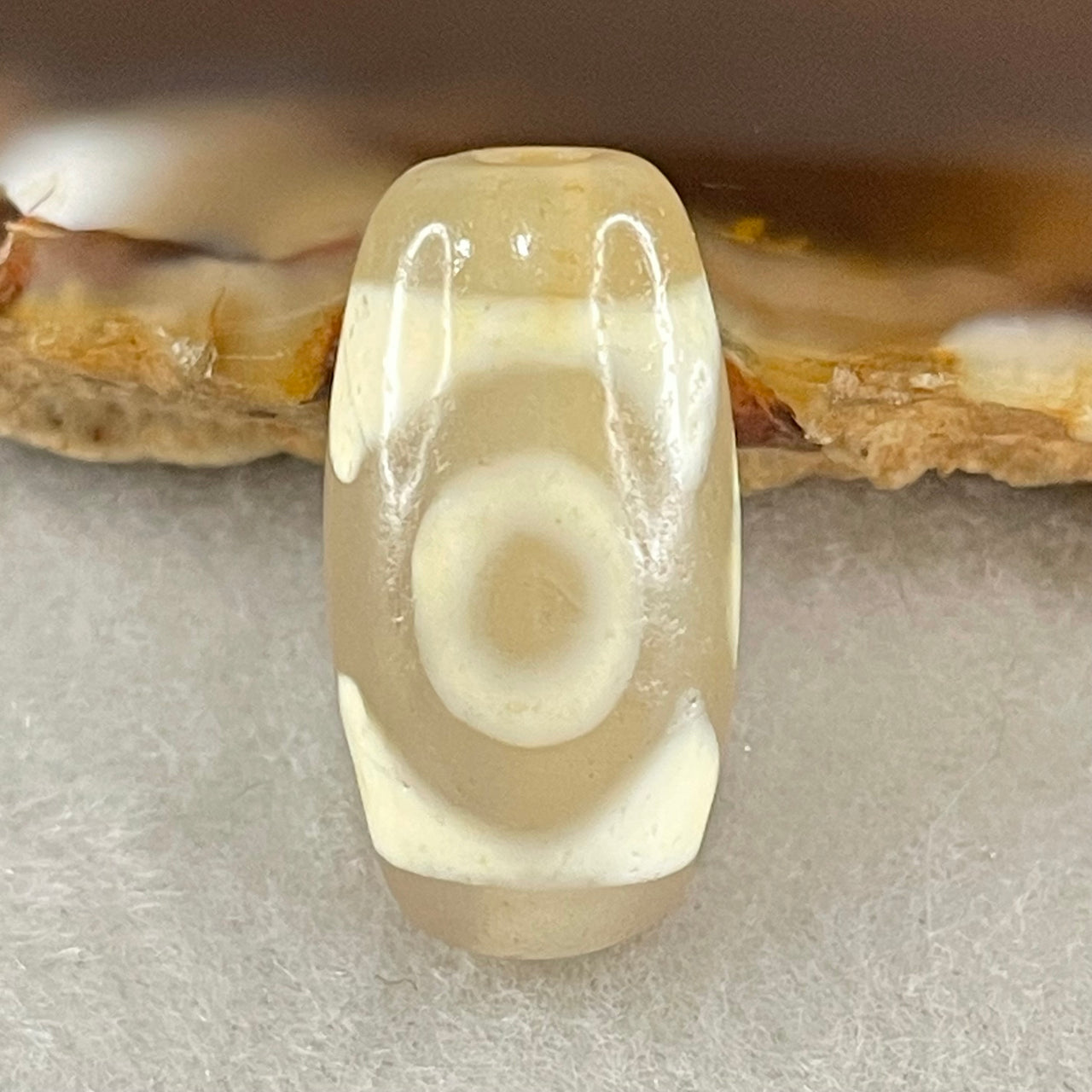 Natural Powerful Tibetan Old Oily Agate 3 Eyes Dzi Bead Heavenly Master (Tian Zhu) 三眼天诛 3.10g 20.0 by 10.5mm - Huangs Jadeite and Jewelry Pte Ltd