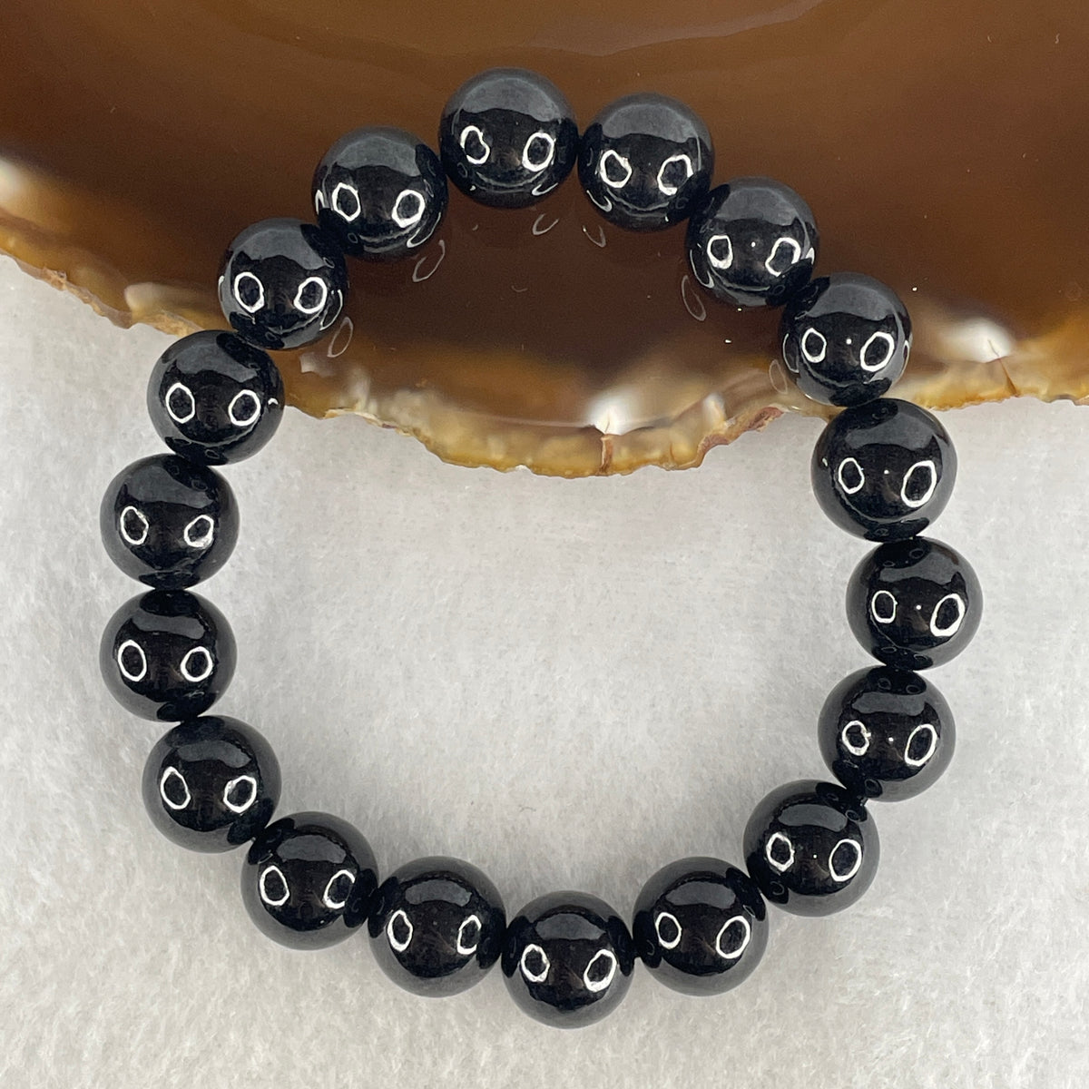 Certified Type A Black Omphacite Jadeite Bead Bracelet | (47.25g | 17cm Wrist | 11.8mm | 18 Beads | Synergy, Negative Energy Shield, Wealth Lock & Supreme Authority)