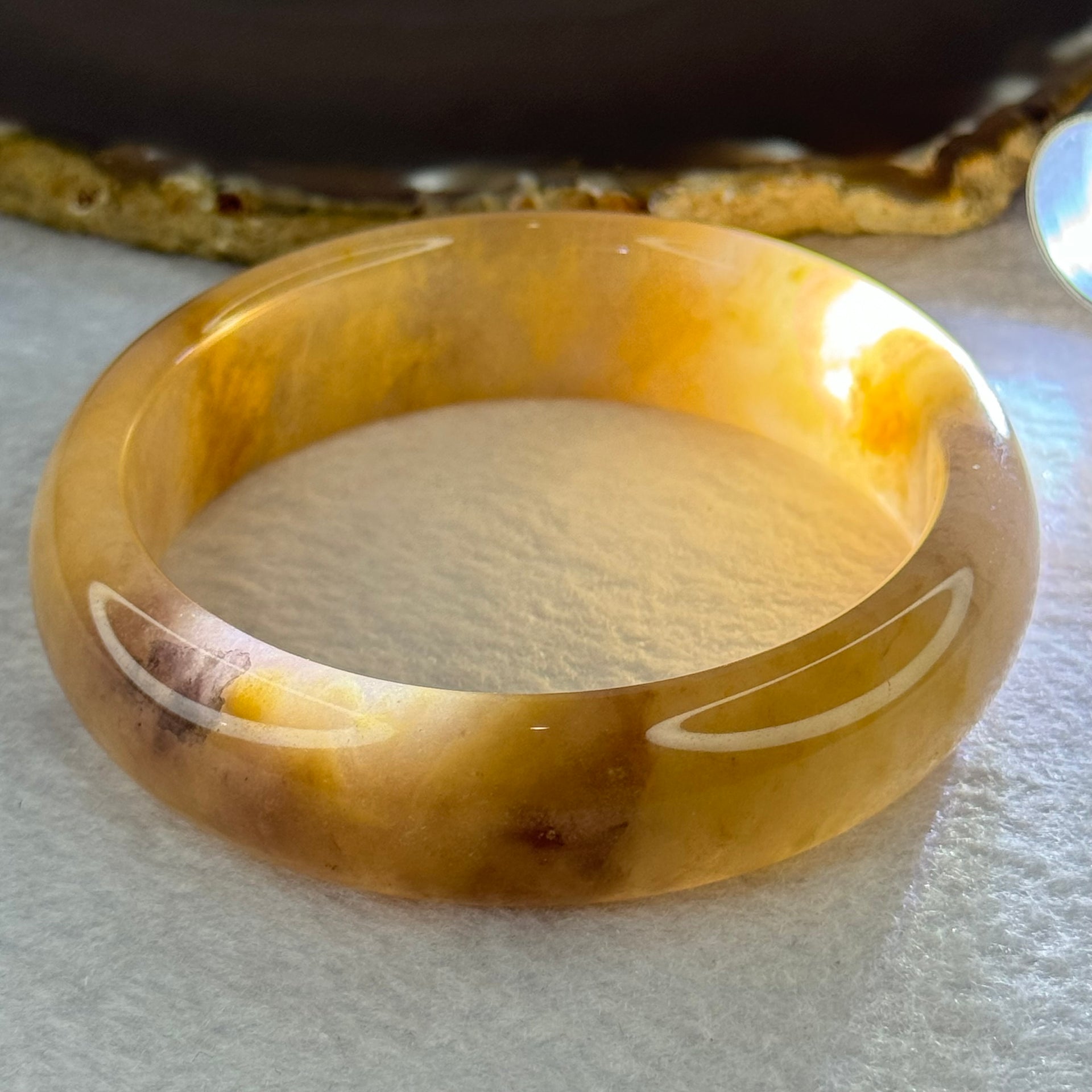 Peach Yellow Purple Quartzite Jade Bangle 天山玉手镯 63.0mm 75.54g 18.4 by 9.9mm - Huangs Jadeite and Jewelry Pte Ltd