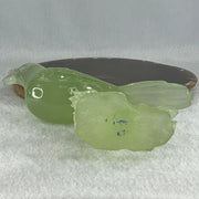 Natural Green Serpentine Bird on Plant with Wooden Stand Display 361.9g 150.0 by 80.0 by 180.0mm - Huangs Jadeite and Jewelry Pte Ltd