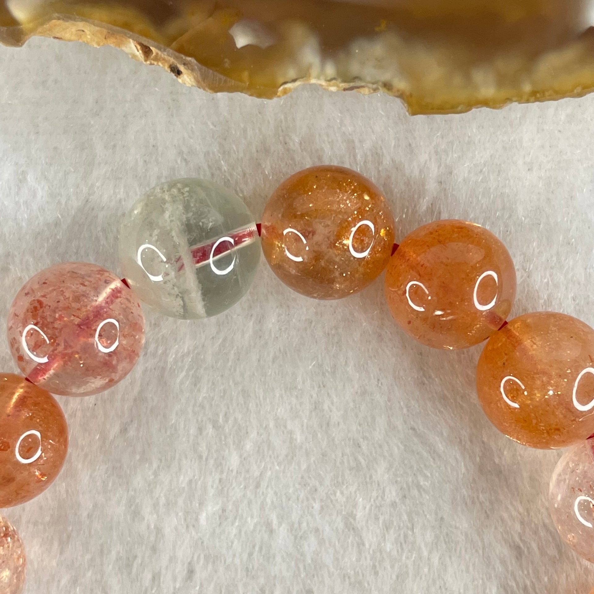 Average Grade Natural Red Sunstone Beads Bracelet 28.18g 15cm 10.8mm 18 Beads - Huangs Jadeite and Jewelry Pte Ltd