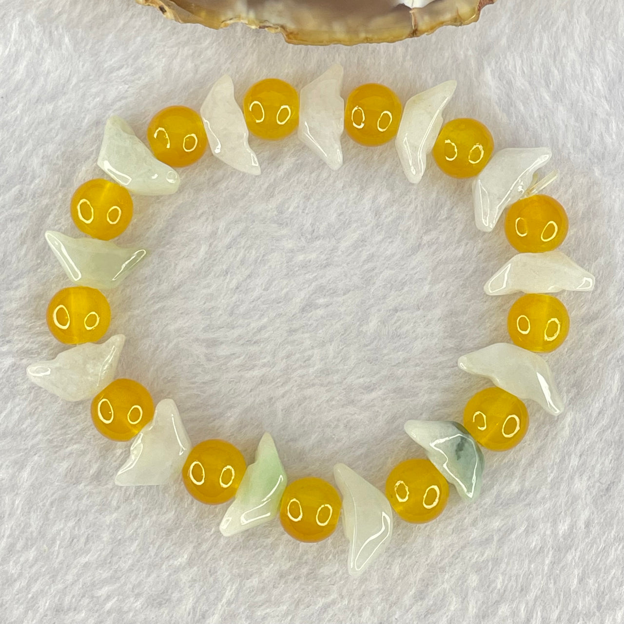 Type A Green Jadeite Gold Ingot with Yellow Crystal Bracelet 19.53g 14.2 by 6.4 by 5.3mm 13 Beads - Huangs Jadeite and Jewelry Pte Ltd