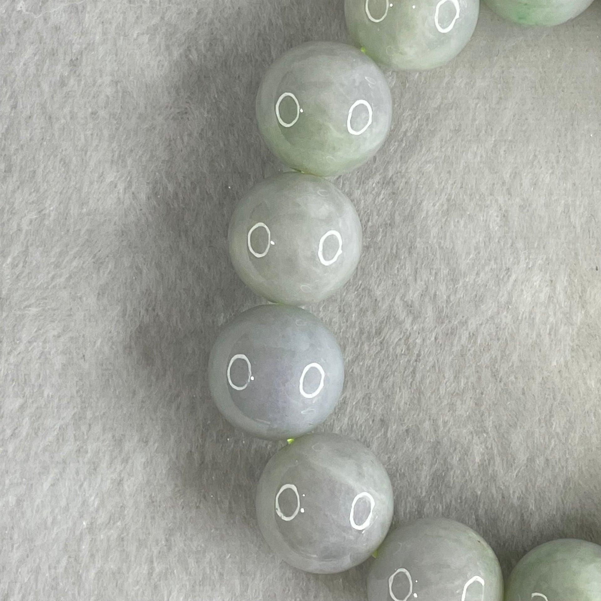 Type A Light Green Light Lavender Jadeite Beads Bracelet 79.34g 16cm 14.9mm 14 Beads (Some Internal Lines) - Huangs Jadeite and Jewelry Pte Ltd