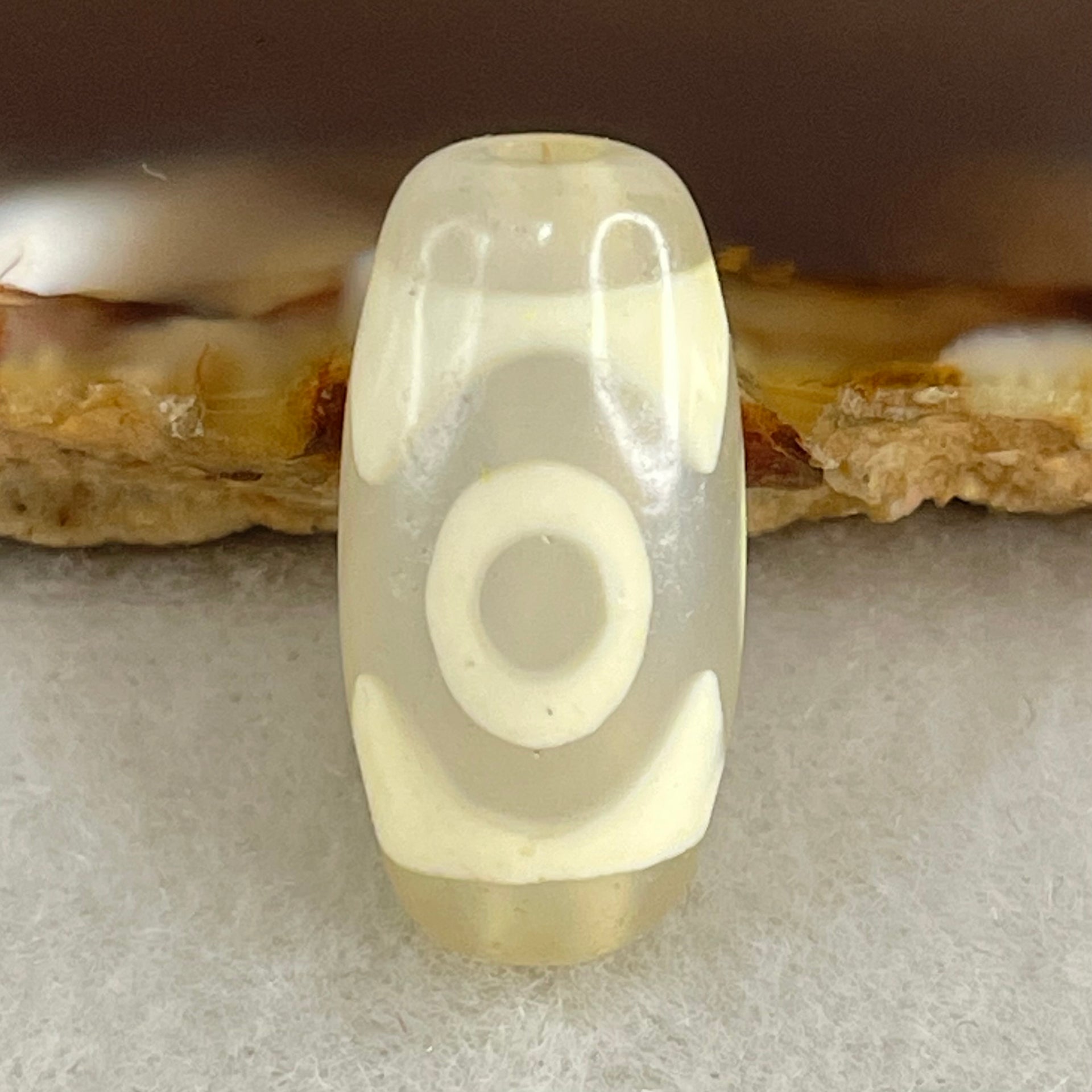 Natural Powerful Tibetan Old Oily Agate 3 Eyes Dzi Bead Heavenly Master (Tian Zhu) 三眼天诛 3.02g 20.1 by 10.2mm - Huangs Jadeite and Jewelry Pte Ltd
