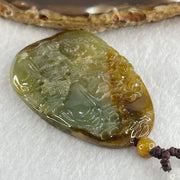 Grand Master Type A Green with Brownish Jadeite Shan Shui with Gui Ren Double Side Pendant 52.28g 55.3 by 38.2 by 7.3mm - Huangs Jadeite and Jewelry Pte Ltd
